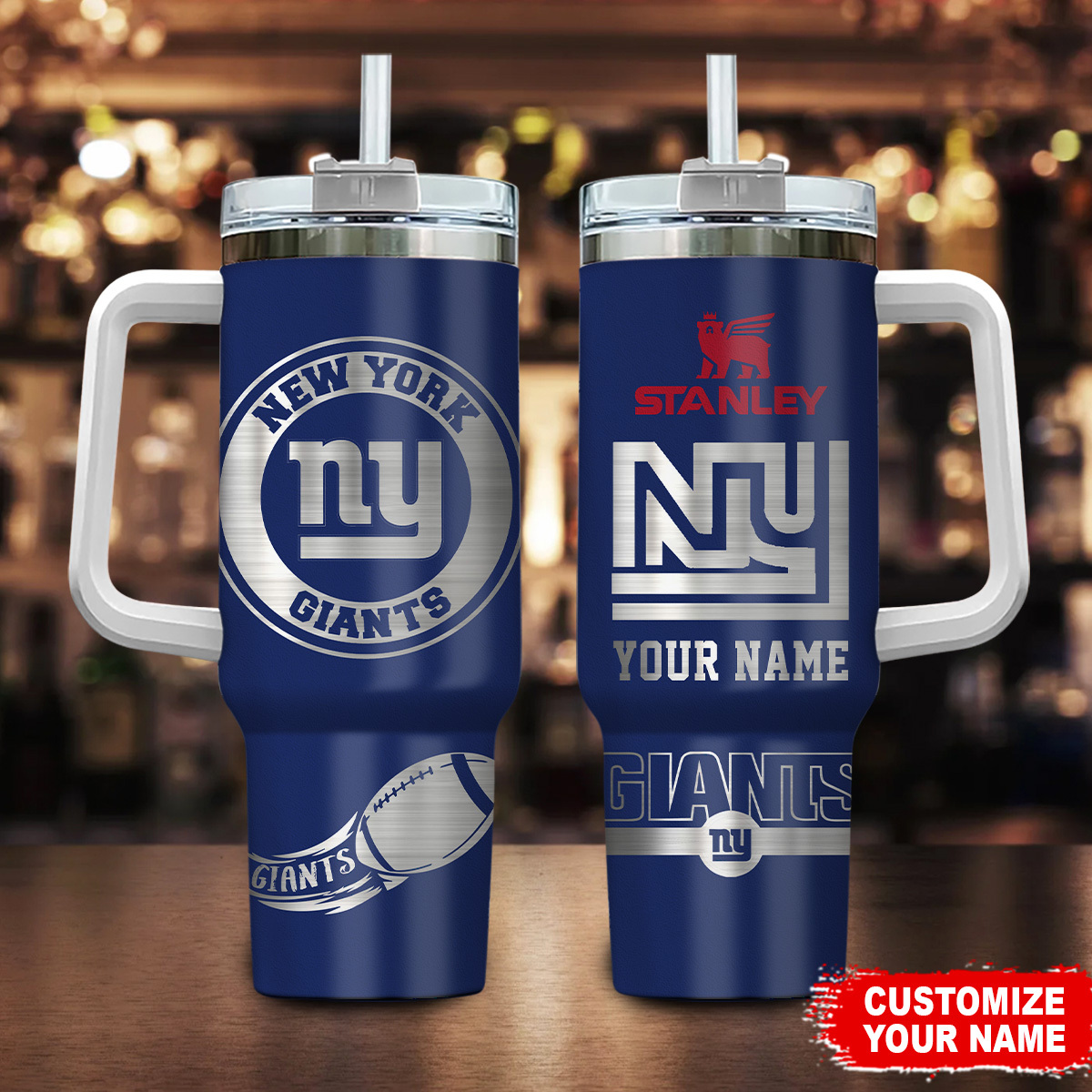New York Giants NFL Custom Stanley Quencher 40oz Stainless Steel Tumbler With Handle