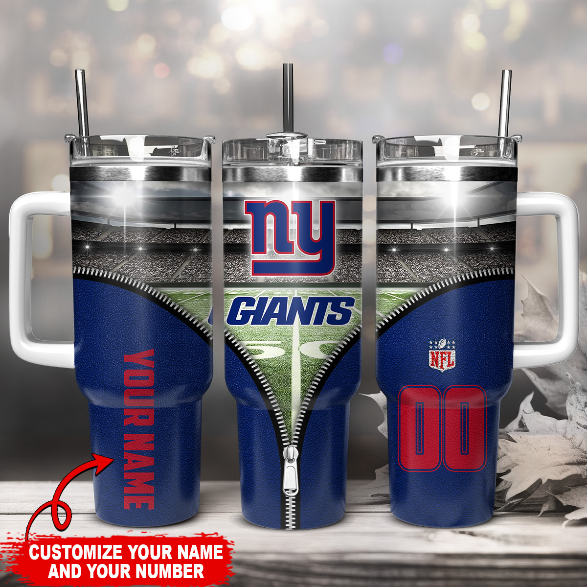 New York Giants NFL Custom Stanley Quencher 40oz Stainless Steel Tumbler With Handle