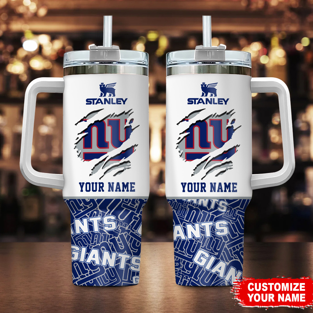 New York Giants NFL Custom Stanley Quencher 40oz Stainless Steel Tumbler With Handle