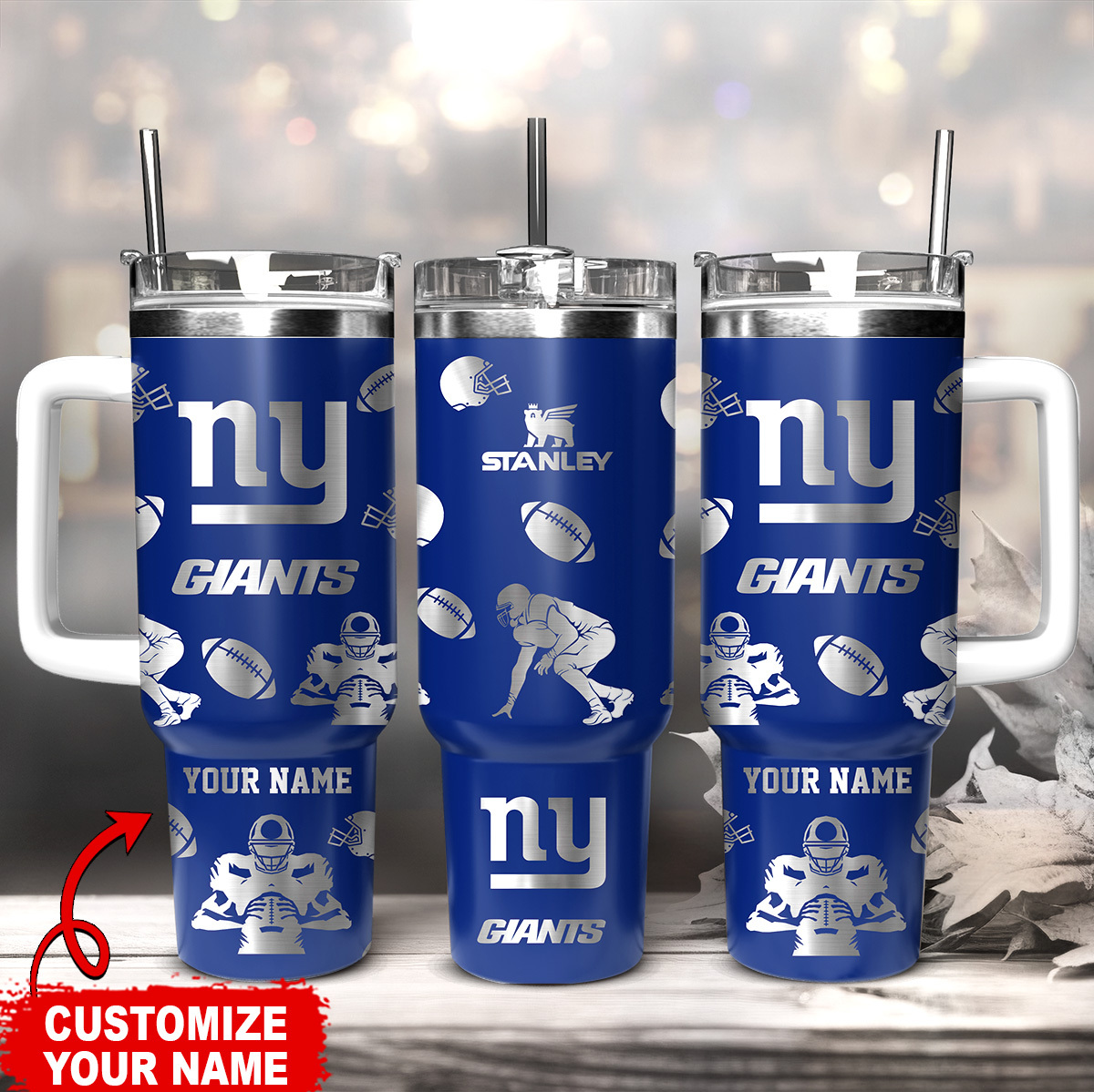 New York Giants NFL Custom Stanley Quencher 40oz Stainless Steel Tumbler With Handle