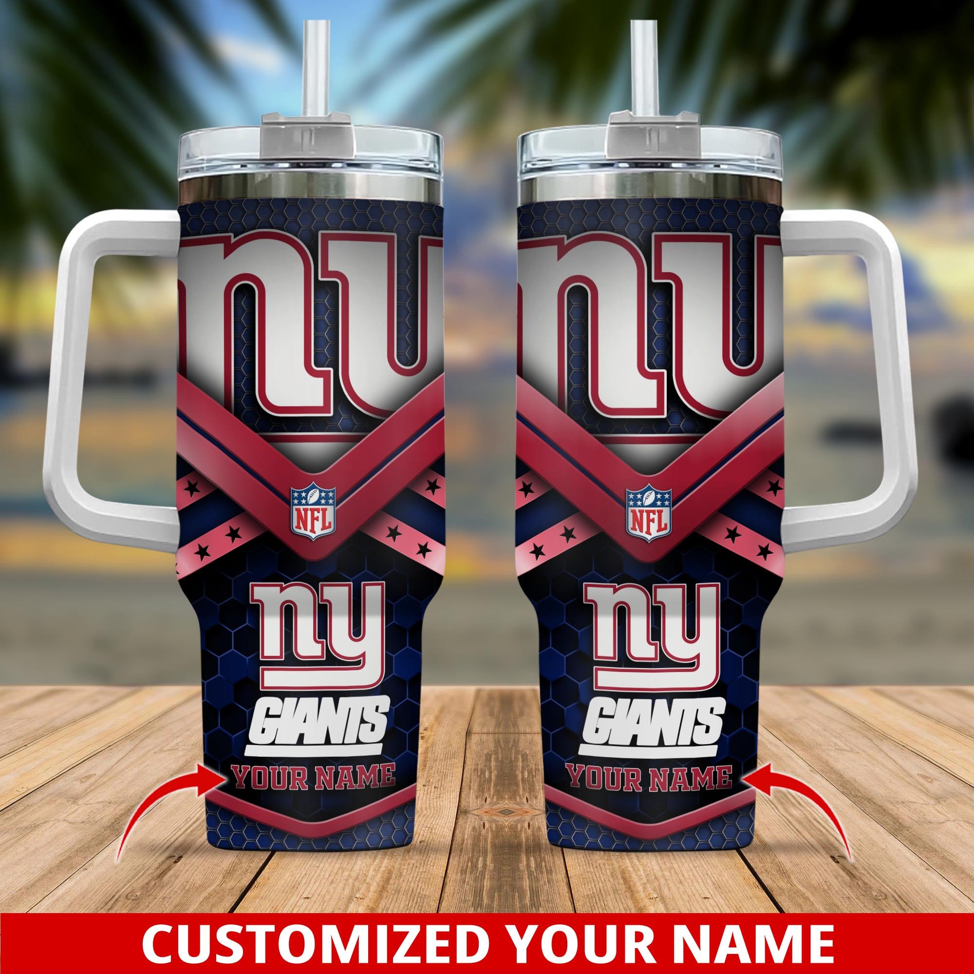 New York Giants NFL Custom Stanley Quencher 40oz Stainless Steel Tumbler With Handle