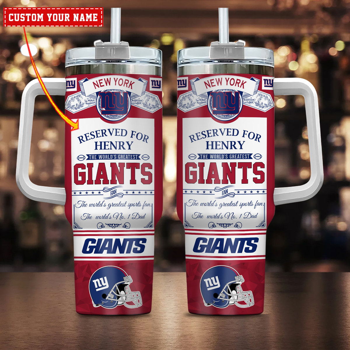 New York Giants NFL Father's Day Custom Stanley Quencher 40oz Stainless Steel Tumbler With Handle