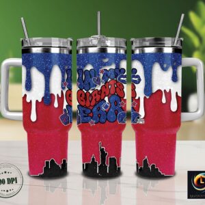 New York Giants NFL Glitter Custom Stanley Quencher 40oz Stainless Steel Tumbler With Handle