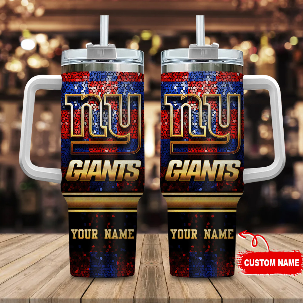 New York Giants NFL Glitter Golden Logo Custom Stanley Quencher 40oz Stainless Steel Tumbler With Handle