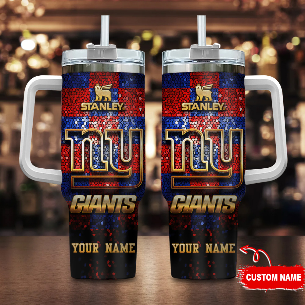 New York Giants NFL Glitter Golden Logo Custom Stanley Quencher 40oz Stainless Steel Tumbler With Handle