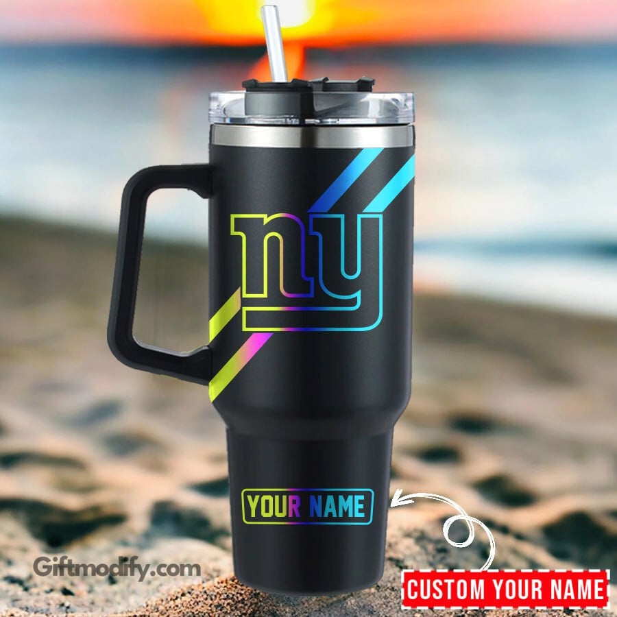 New York Giants NFL Hologram Logo Custom Stanley Quencher 40oz Stainless Steel Tumbler With Handle