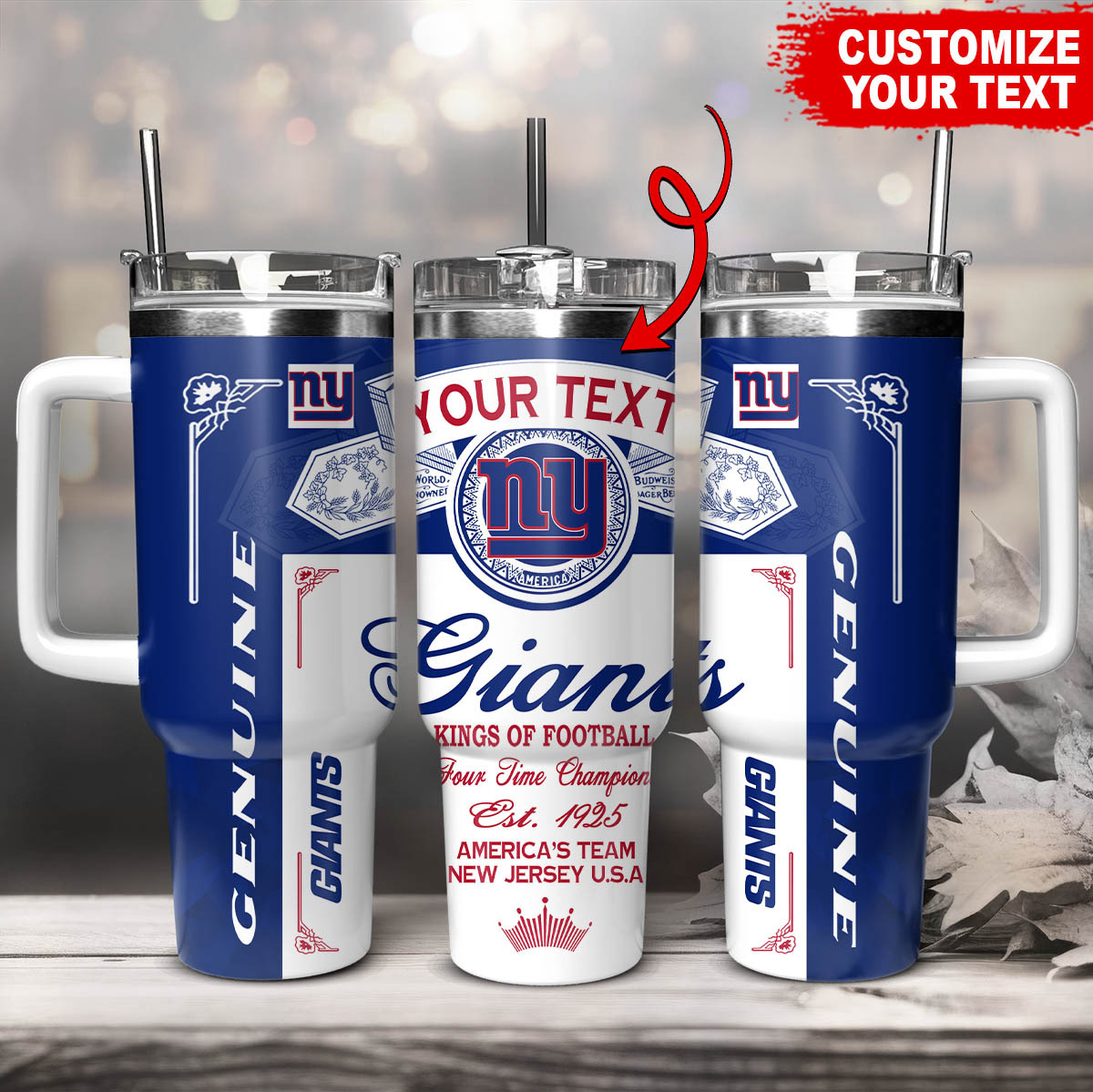 New York Giants NFL Kings Of Football Custom Stanley Quencher 40oz Stainless Steel Tumbler With Handle