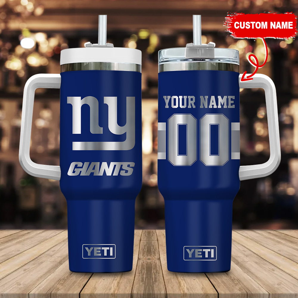 New York Giants NFL Laser Engraved Effect Custom Stanley Quencher 40oz Stainless Steel Tumbler With Handle