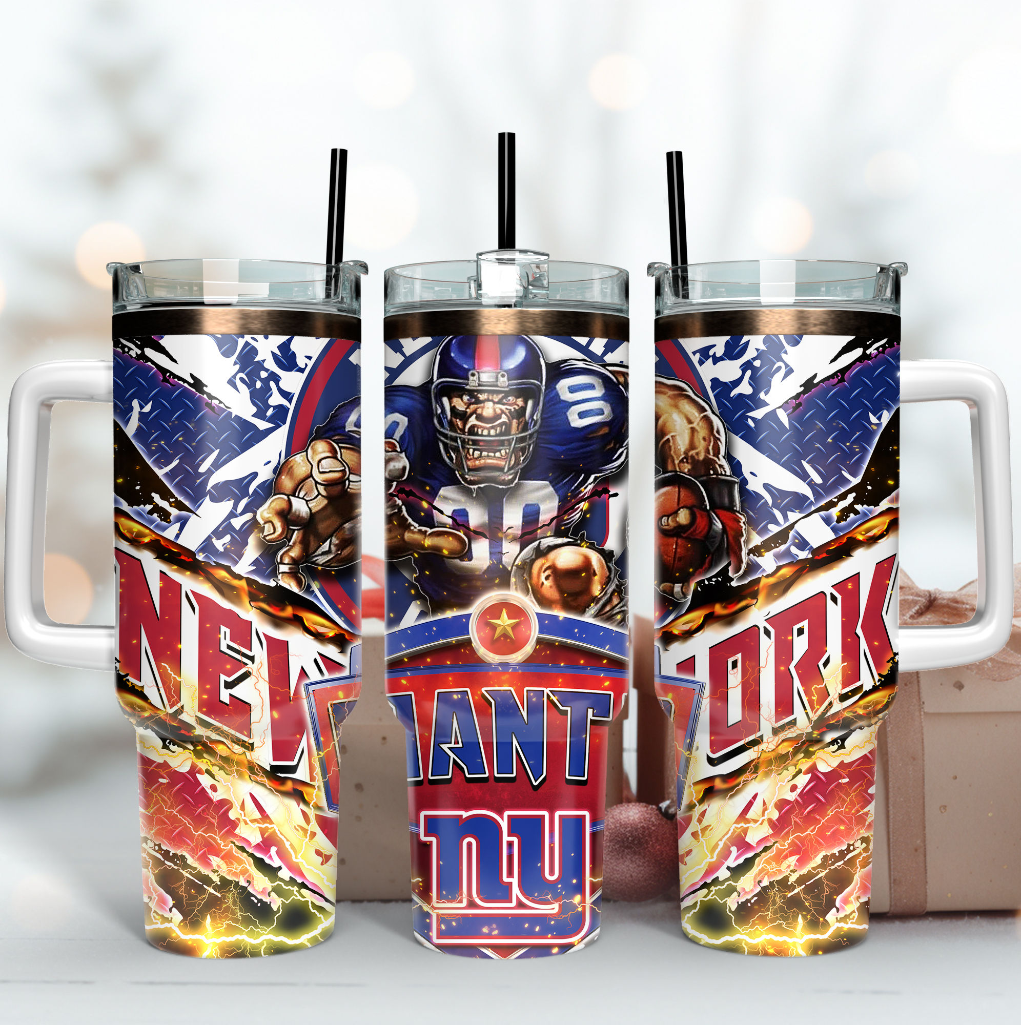 New York Giants NFL Mascot Custom Stanley Quencher 40oz Stainless Steel Tumbler With Handle