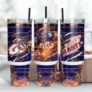 New York Giants NFL Mascot Custom Stanley Quencher 40oz Stainless Steel Tumbler With Handle