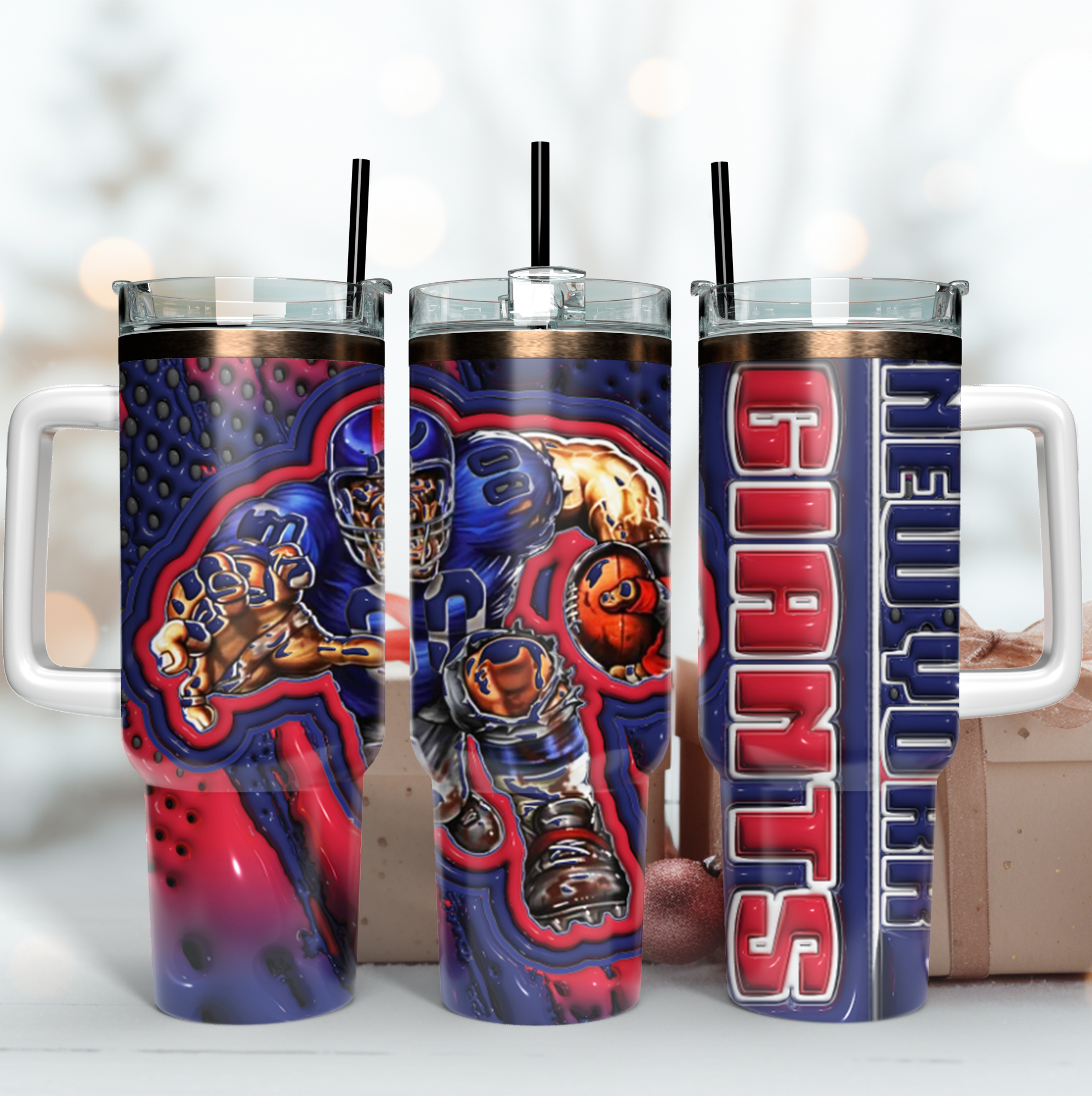 New York Giants NFL Mascot Custom Stanley Quencher 40oz Stainless Steel Tumbler With Handle