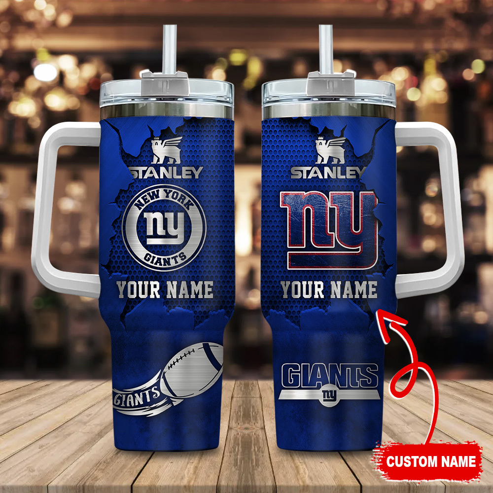 New York Giants NFL Metal Style Custom Stanley Quencher 40oz Stainless Steel Tumbler With Handle
