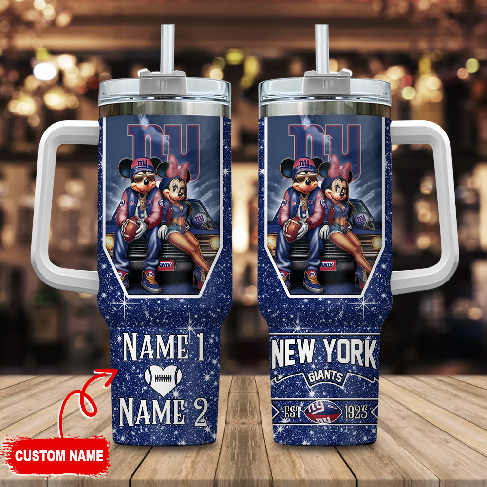 New York Giants NFL Mickey And Minnie Couple Custom Stanley Quencher 40oz Stainless Steel Tumbler With Handle