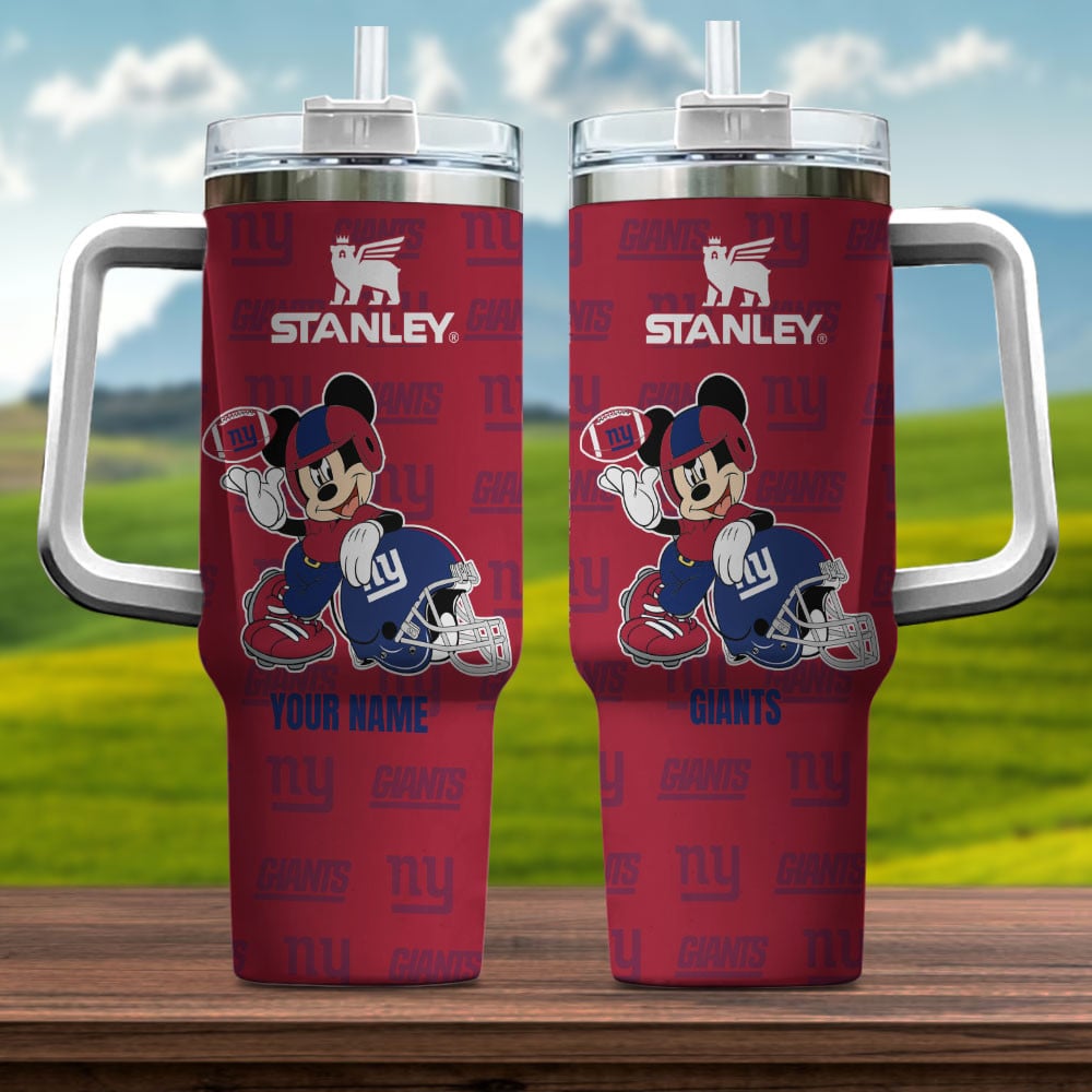 New York Giants NFL Mickey Mouse Custom Stanley Quencher 40oz Stainless Steel Tumbler With Handle