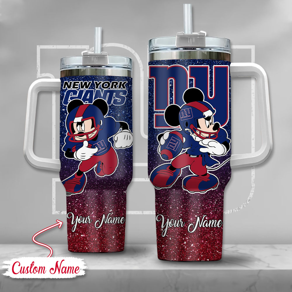 New York Giants NFL Mickey Mouse Glitter Custom Stanley Quencher 40oz Stainless Steel Tumbler With Handle