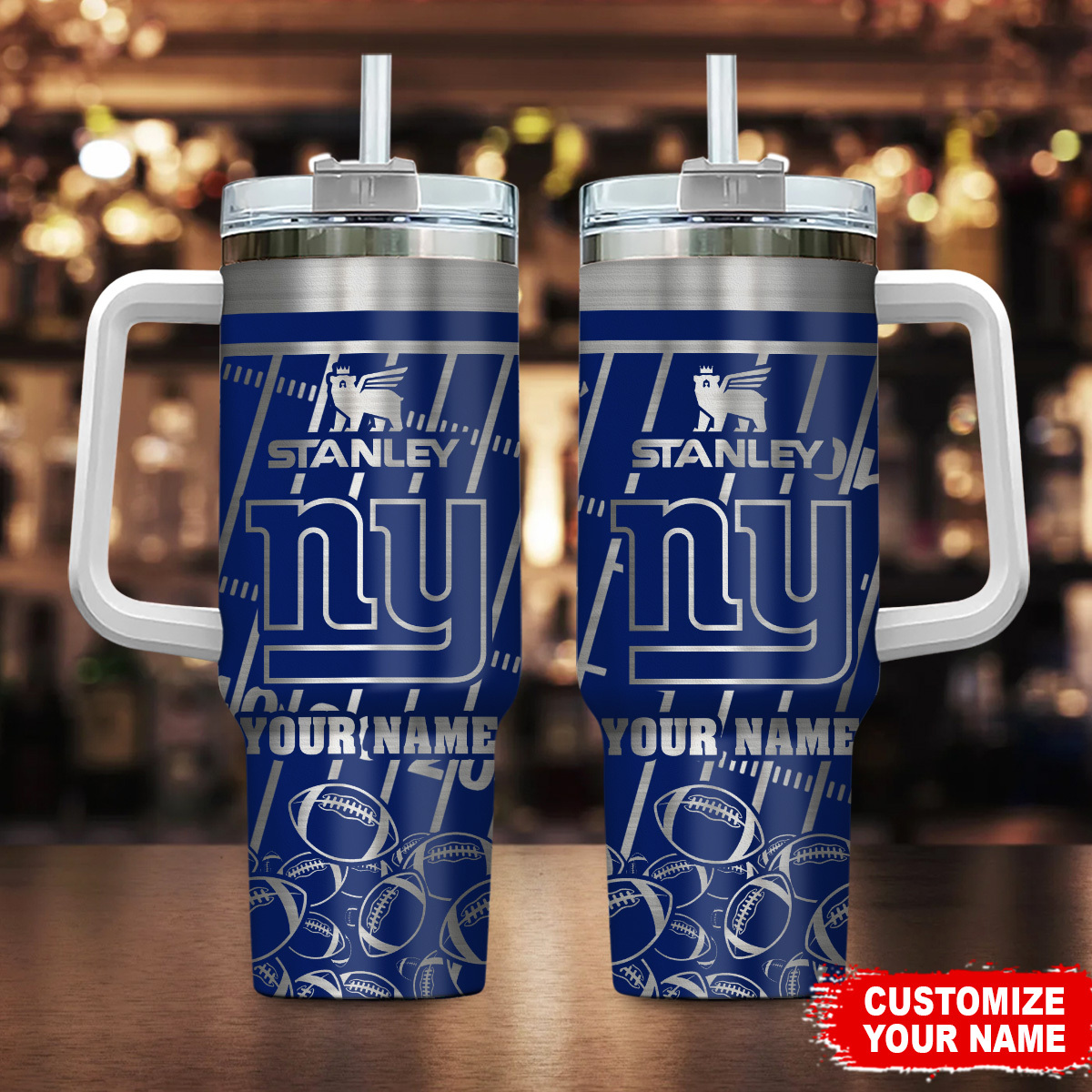 New York Giants NFL Silver Custom Stanley Quencher 40oz Stainless Steel Tumbler With Handle