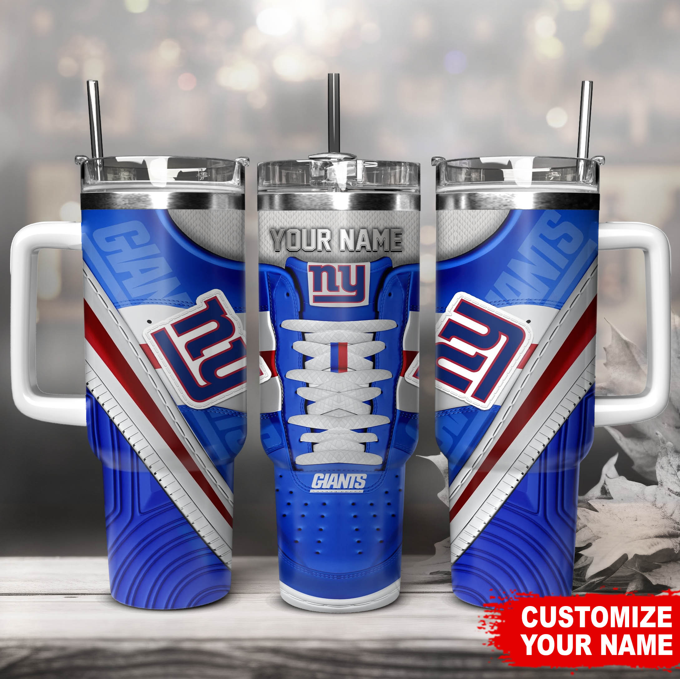 New York Giants NFL Sneaker Custom Stanley Quencher 40oz Stainless Steel Tumbler With Handle
