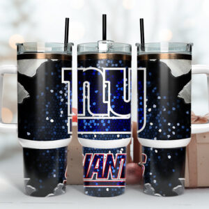 New York Giants NFL Stained Glass Effect Custom Stanley Quencher 40oz Stainless Steel Tumbler With Handle