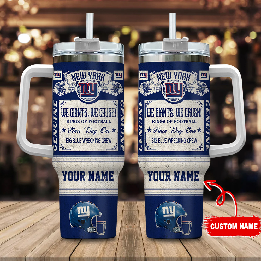 New York Giants NFL Vintage Kings Of Football Custom Stanley Quencher 40oz Stainless Steel Tumbler With Handle