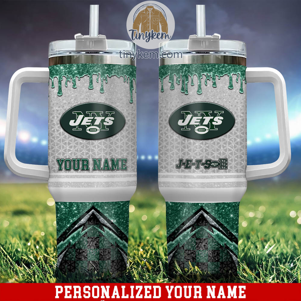 New York Jets Glitter NFL Custom Stanley Quencher 40oz Stainless Steel Tumbler With Handle