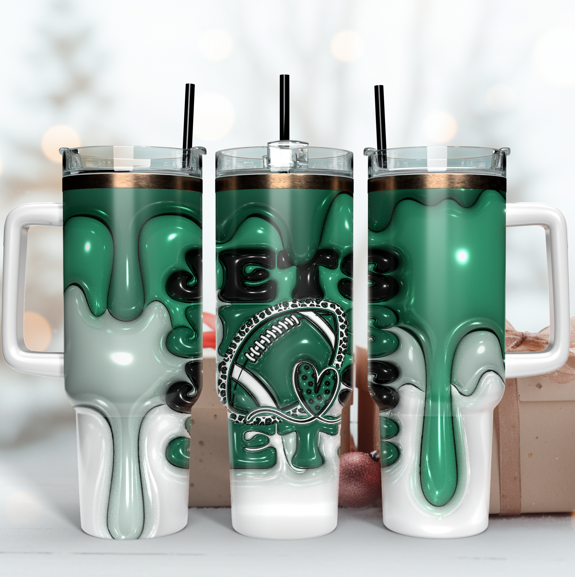 New York Jets NFL 3D Inflated Puff Effect Custom Stanley Quencher 40oz Stainless Steel Tumbler With Handle