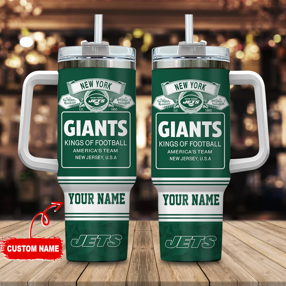 New York Jets NFL Bud Light Custom Stanley Quencher 40oz Stainless Steel Tumbler With Handle