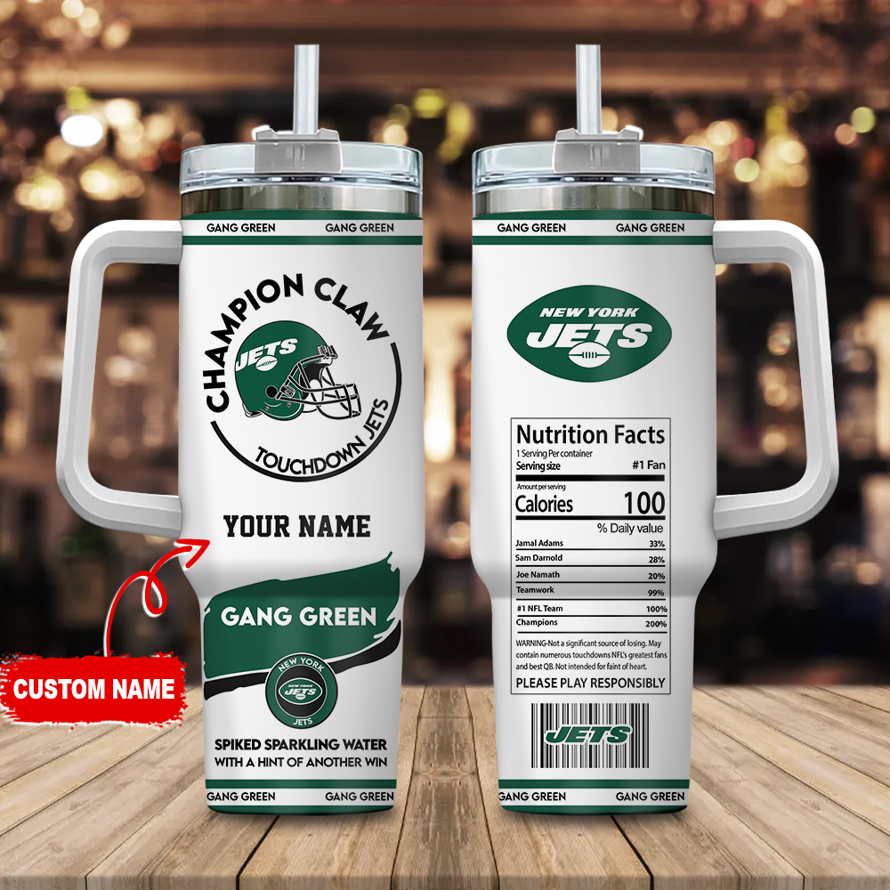 New York Jets NFL Champion Claw Custom Stanley Quencher 40oz Stainless Steel Tumbler With Handle