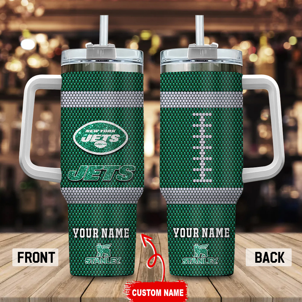 New York Jets NFL Crystal Custom Stanley Quencher 40oz Stainless Steel Tumbler With Handle