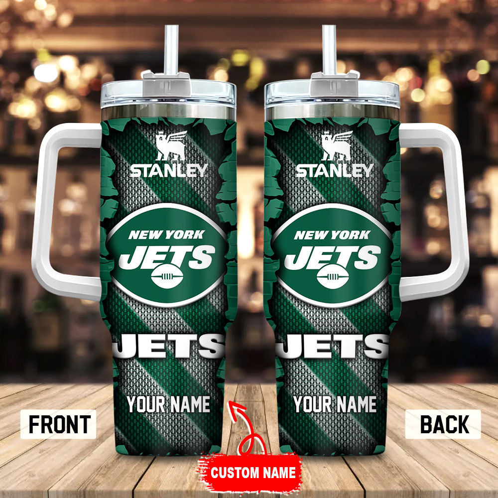New York Jets NFL Custom Stanley Quencher 40oz Stainless Steel Tumbler With Handle