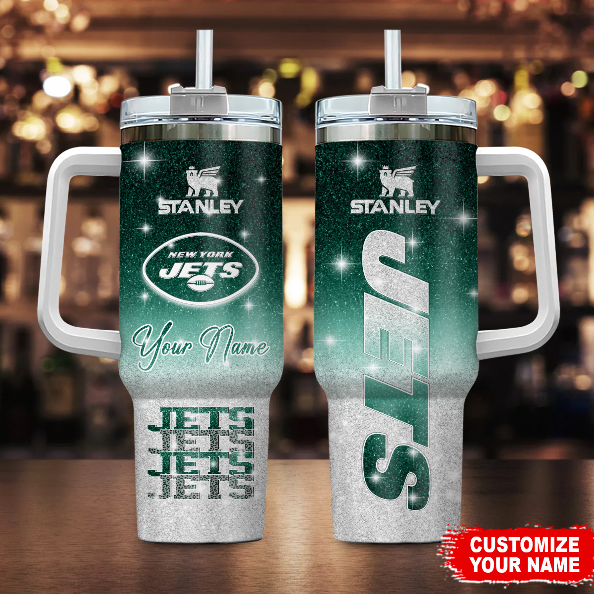 New York Jets NFL Custom Stanley Quencher 40oz Stainless Steel Tumbler With Handle