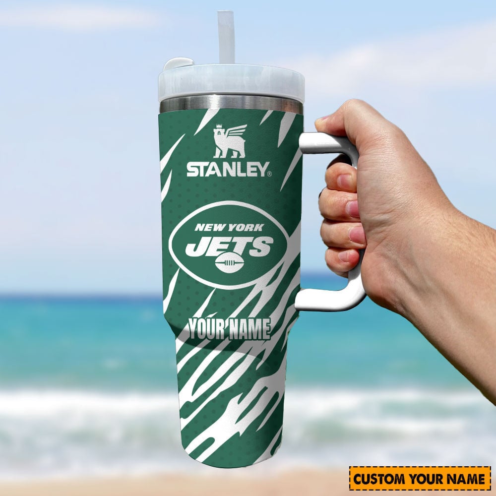 New York Jets NFL Custom Stanley Quencher 40oz Stainless Steel Tumbler With Handle