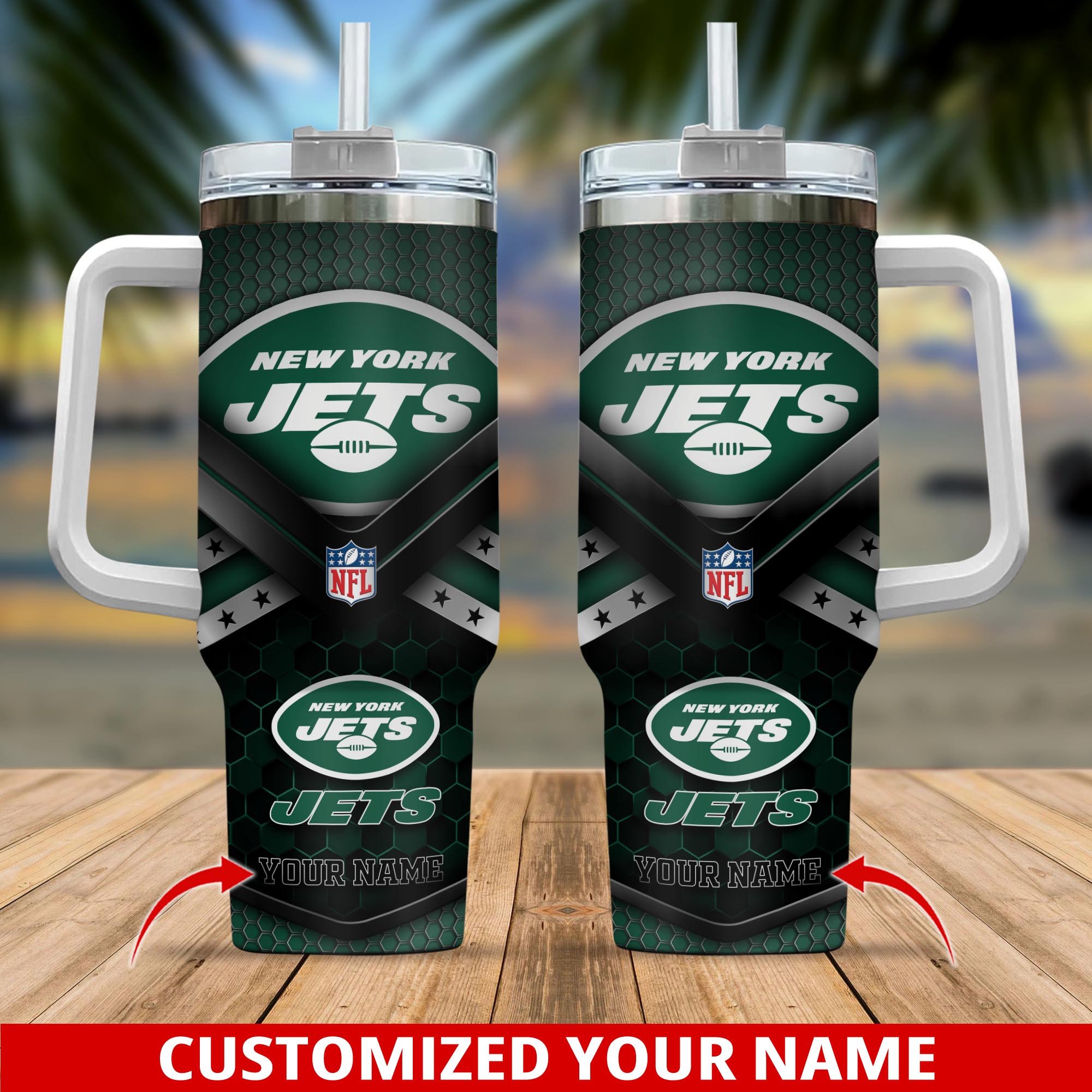 New York Jets NFL Custom Stanley Quencher 40oz Stainless Steel Tumbler With Handle