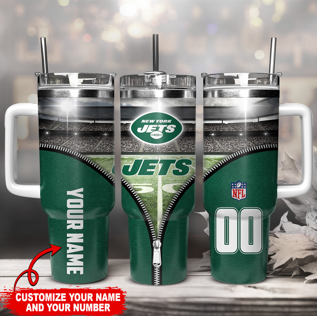 New York Jets NFL Custom Stanley Quencher 40oz Stainless Steel Tumbler With Handle