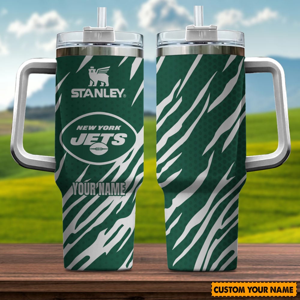 New York Jets NFL Custom Stanley Quencher 40oz Stainless Steel Tumbler With Handle