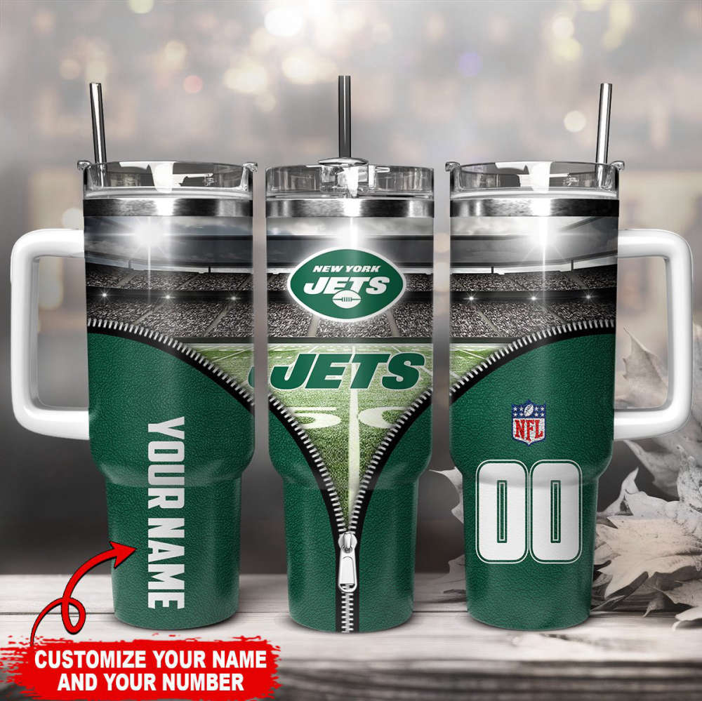 New York Jets NFL Custom Stanley Quencher 40oz Stainless Steel Tumbler With Handle