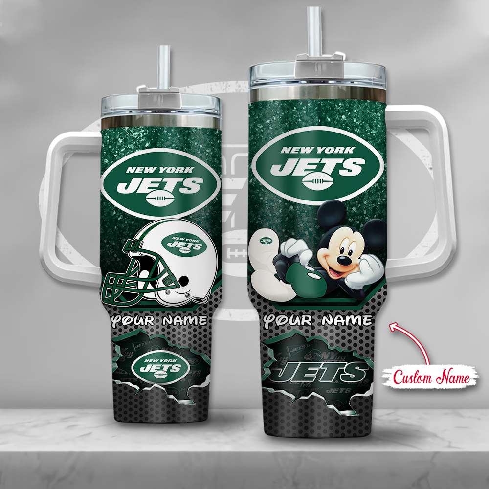New York Jets NFL Custom Stanley Quencher 40oz Stainless Steel Tumbler With Handle