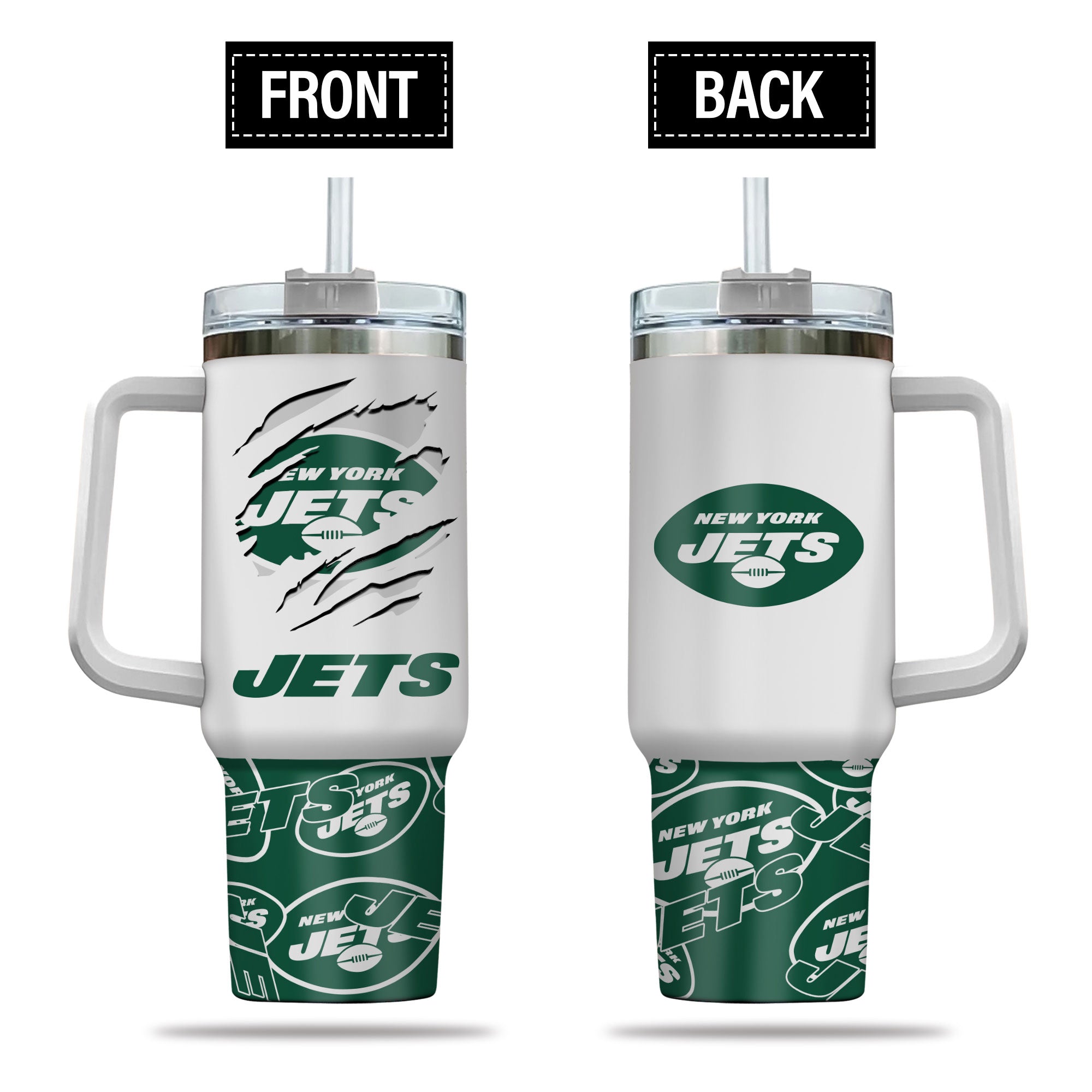 New York Jets NFL Custom Stanley Quencher 40oz Stainless Steel Tumbler With Handle
