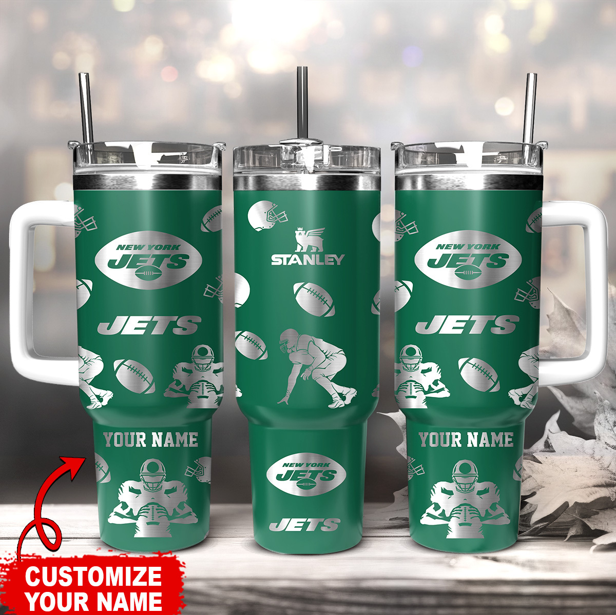 New York Jets NFL Custom Stanley Quencher 40oz Stainless Steel Tumbler With Handle