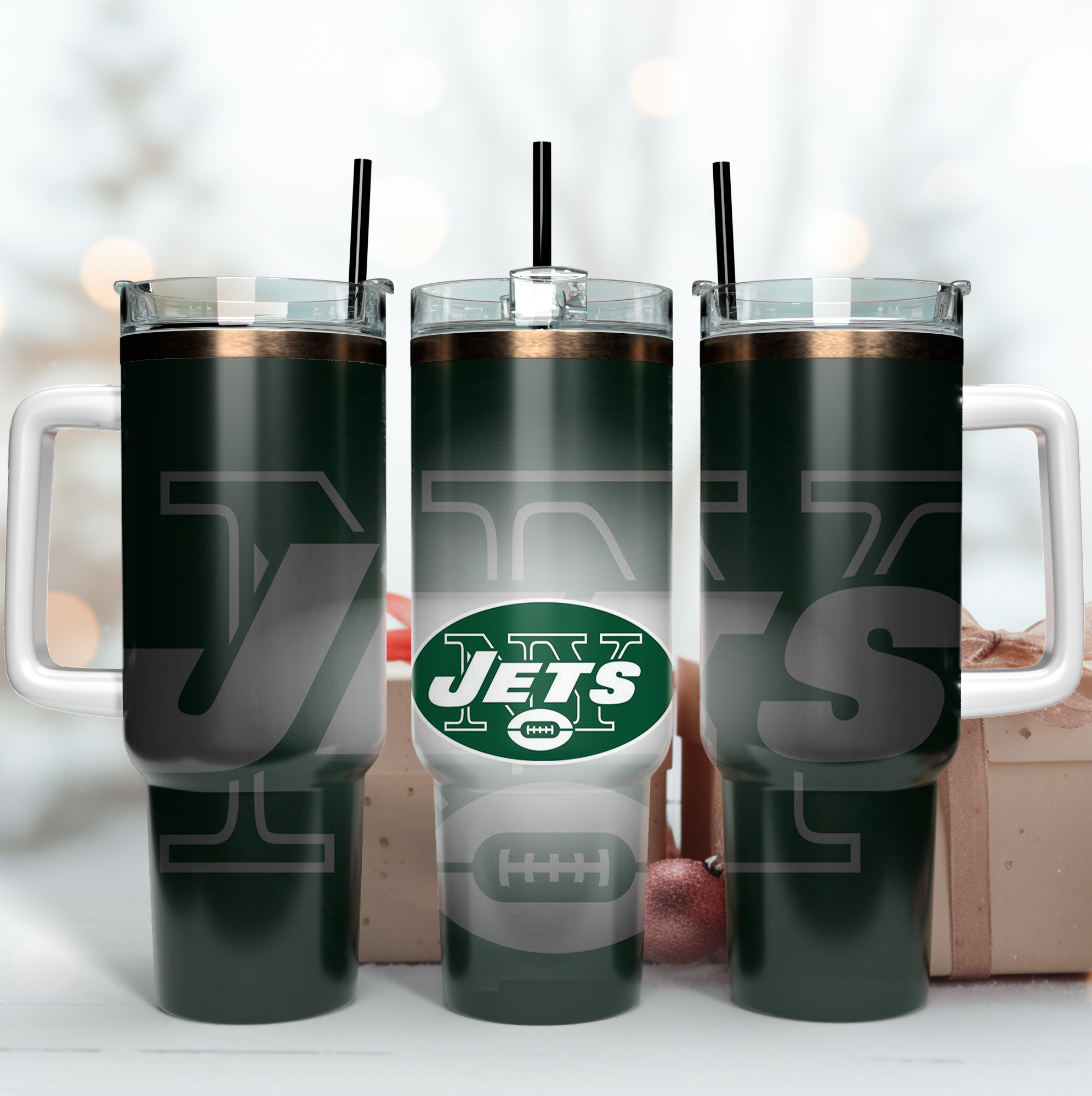 New York Jets NFL Custom Stanley Quencher 40oz Stainless Steel Tumbler With Handle