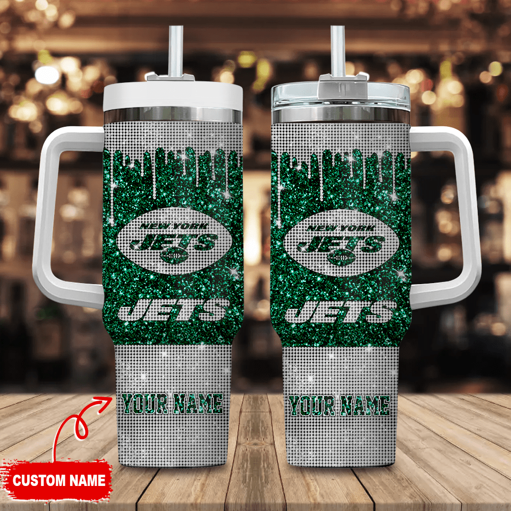 New York Jets NFL Custom Stanley Quencher 40oz Stainless Steel Tumbler With Handle
