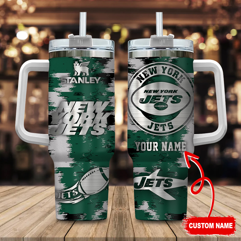 New York Jets NFL Custom Stanley Quencher 40oz Stainless Steel Tumbler With Handle