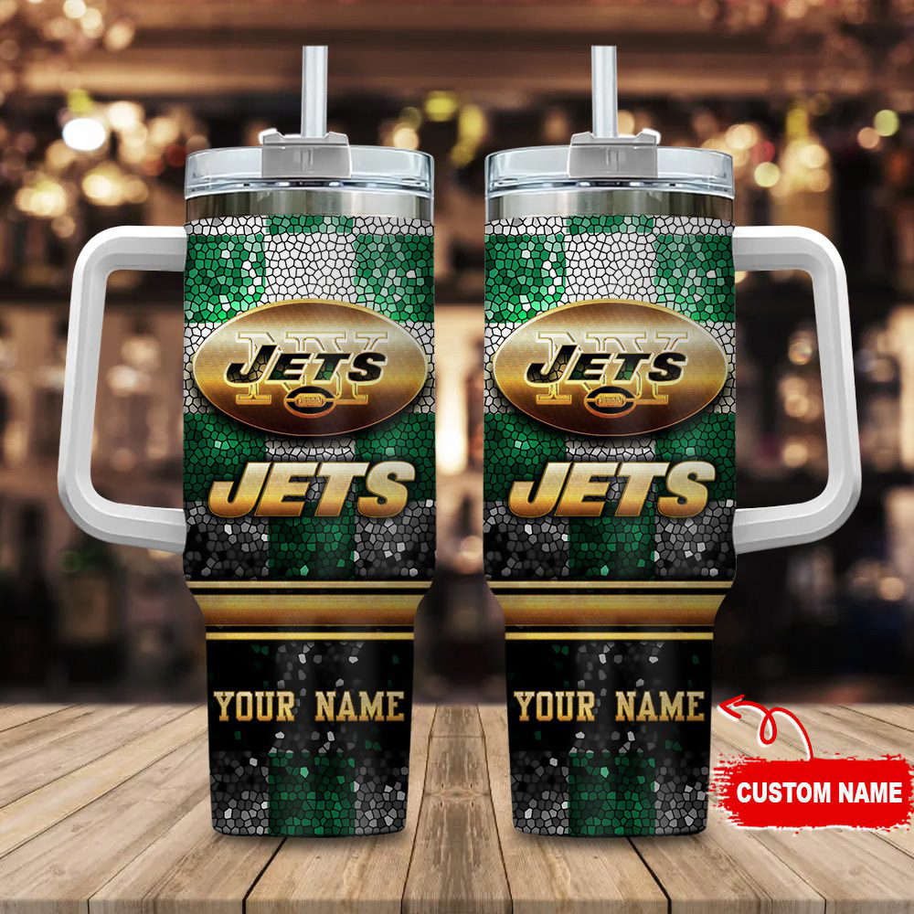 New York Jets NFL Custom Stanley Quencher 40oz Stainless Steel Tumbler With Handle