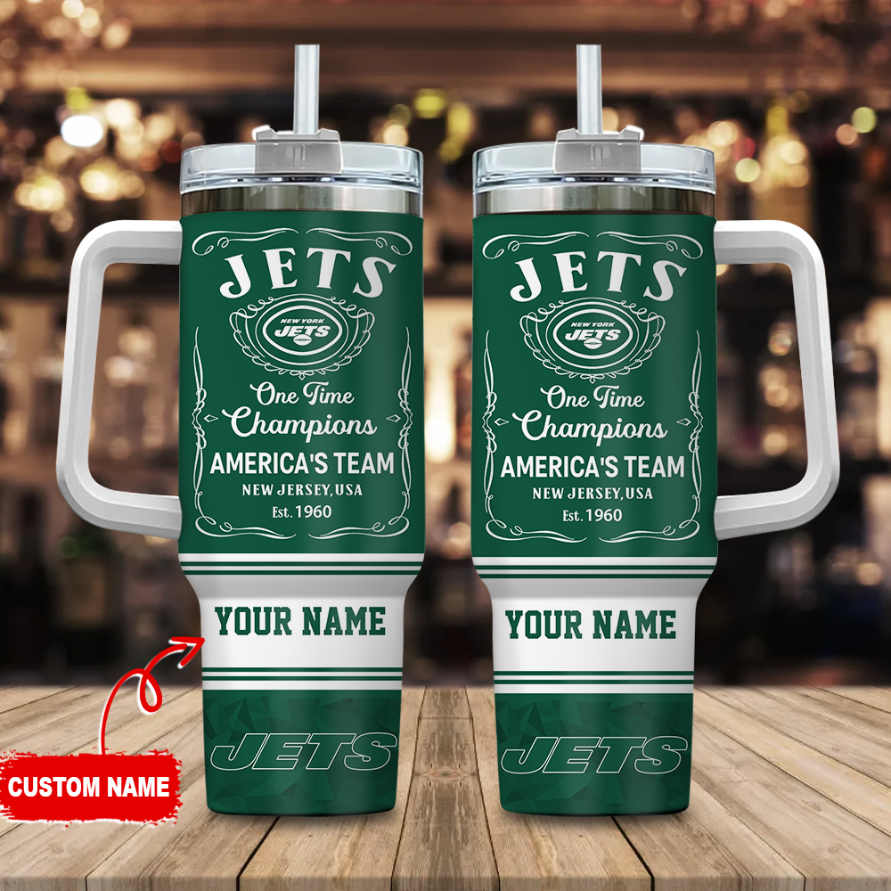 New York Jets NFL Custom Stanley Quencher 40oz Stainless Steel Tumbler With Handle