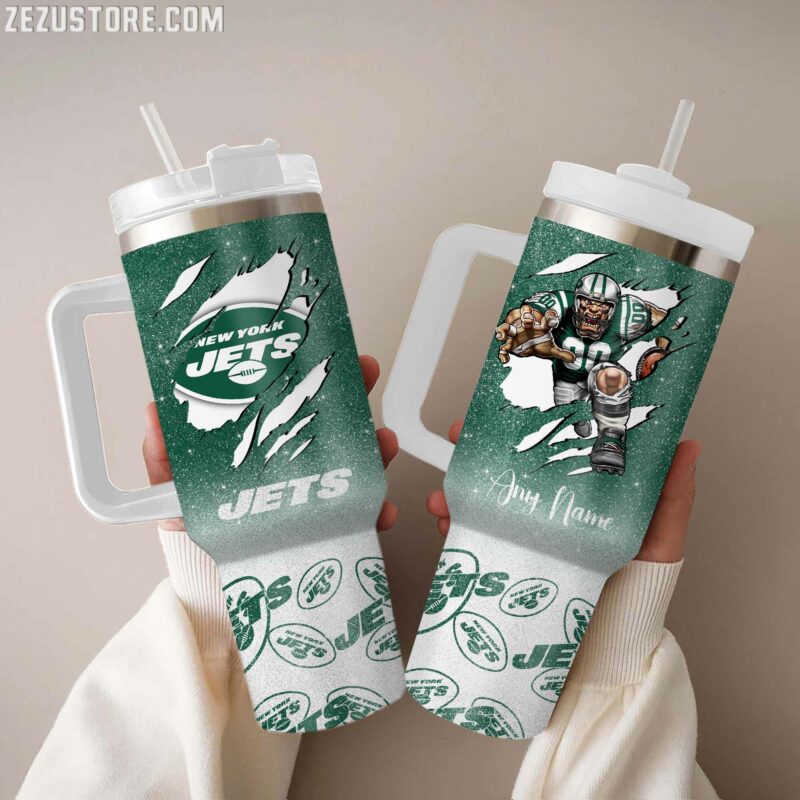 New York Jets NFL Custom Stanley Quencher 40oz Stainless Steel Tumbler With Handle