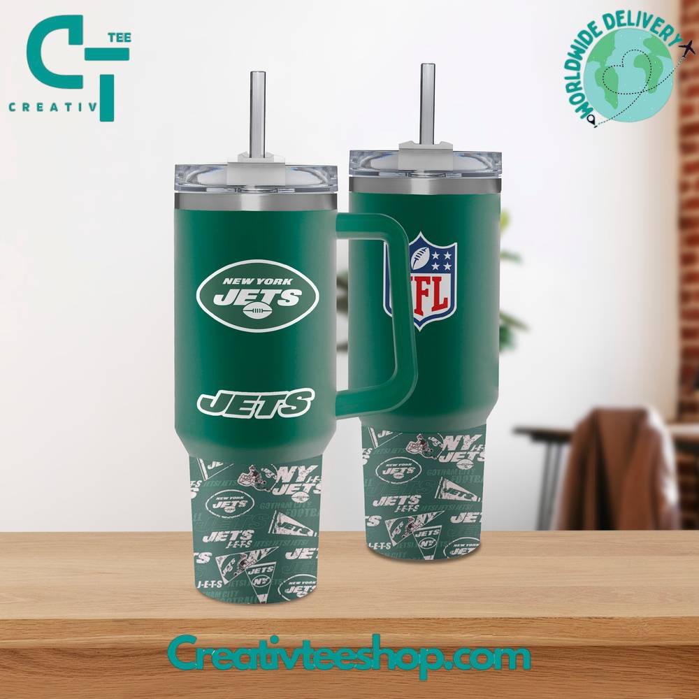 New York Jets NFL Custom Stanley Quencher 40oz Stainless Steel Tumbler With Handle