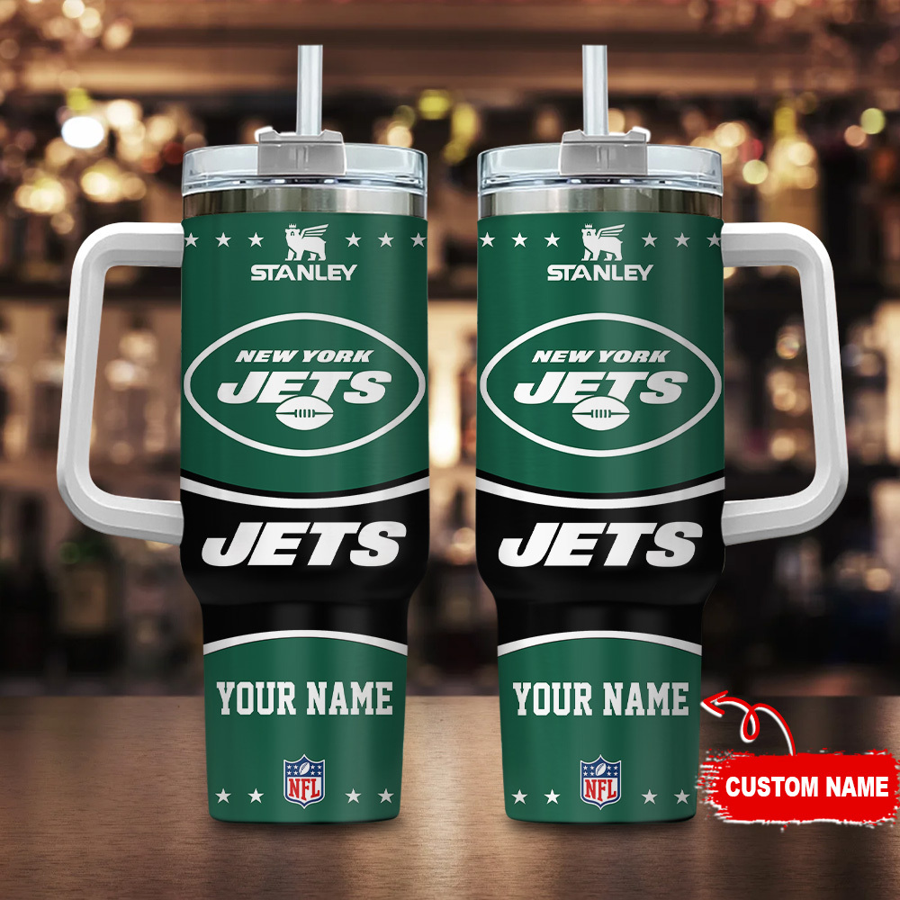 New York Jets NFL Custom Stanley Quencher 40oz Stainless Steel Tumbler With Handle