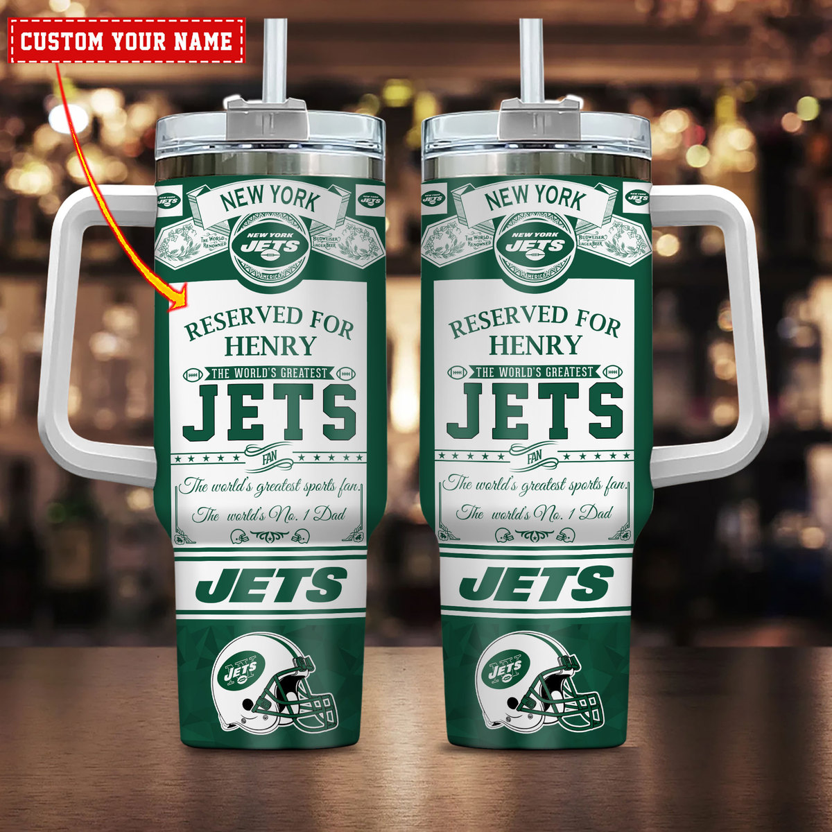 New York Jets NFL Father's Day Custom Stanley Quencher 40oz Stainless Steel Tumbler With Handle