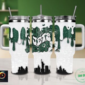 New York Jets NFL Glitter Custom Stanley Quencher 40oz Stainless Steel Tumbler With Handle