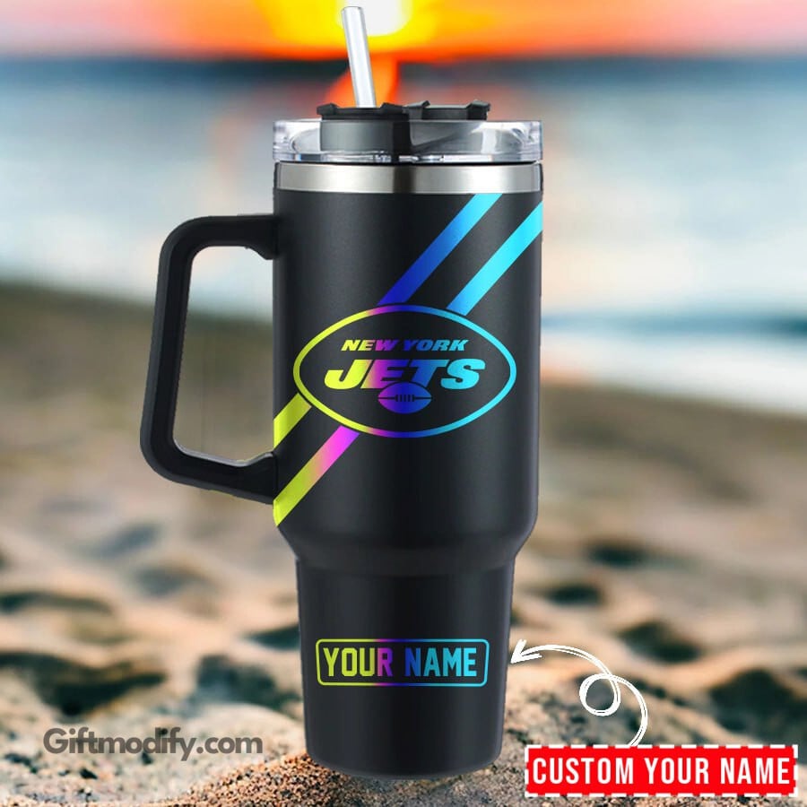 New York Jets NFL Hologram Logo Custom Stanley Quencher 40oz Stainless Steel Tumbler With Handle