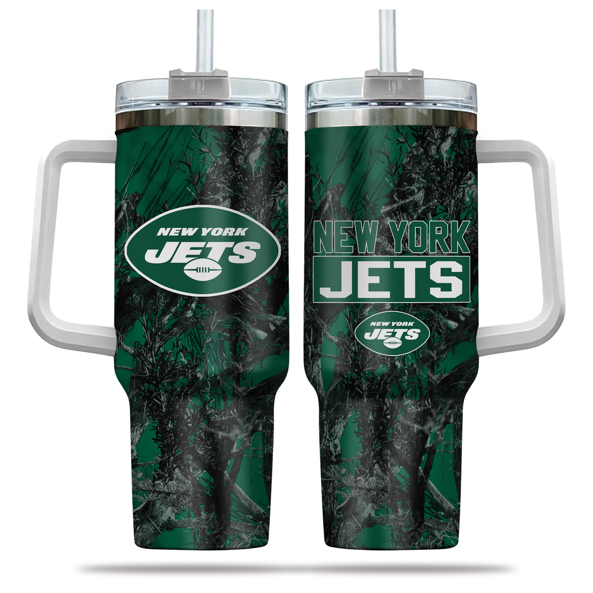 New York Jets NFL Hunting Custom Stanley Quencher 40oz Stainless Steel Tumbler With Handle